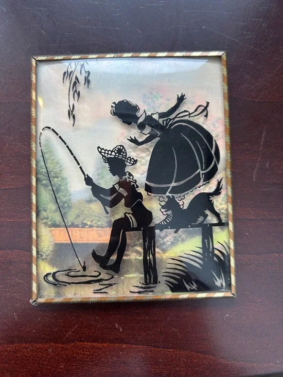 Vintage Silhouette Children Fishing & Play Wall Art - Black on Pastel Background - Picture 4 of 5